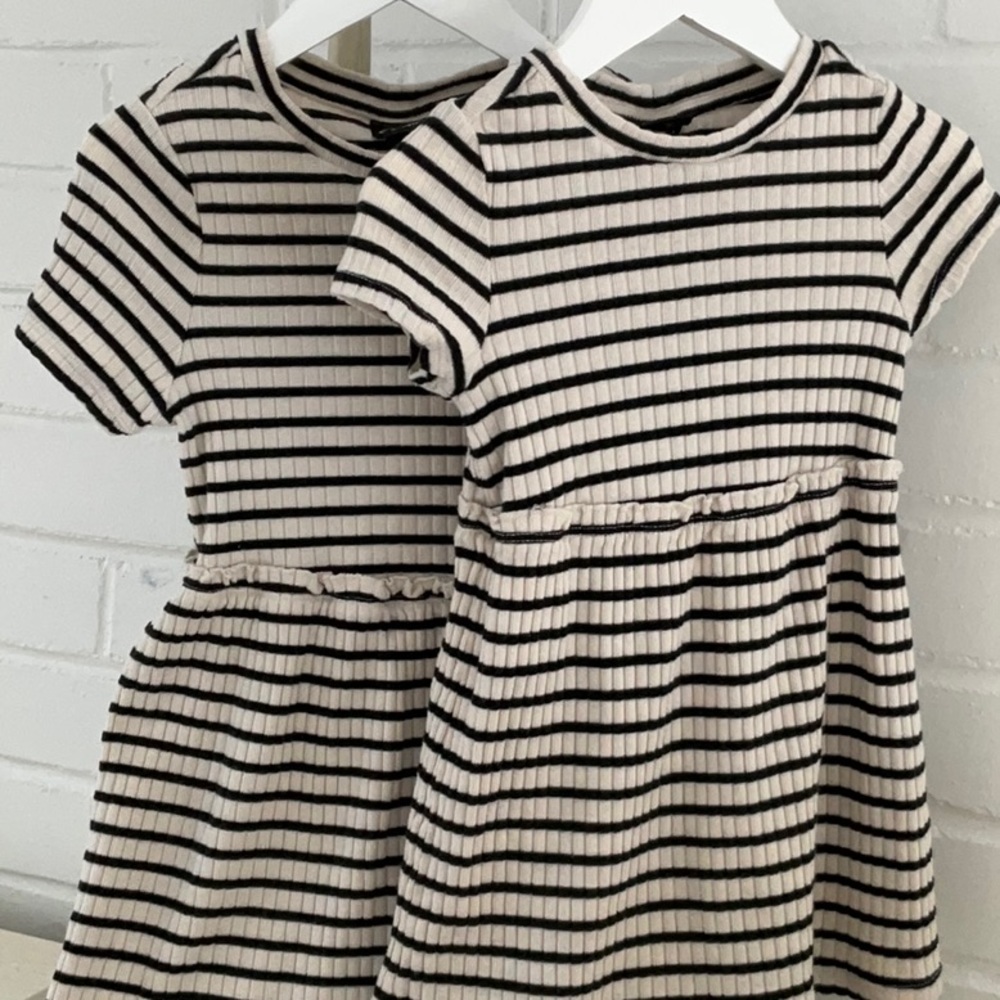 Art Class Black/Cream Stripe A-Line Comfy Short Sleeve Dress Bundle size 2T & 5T
